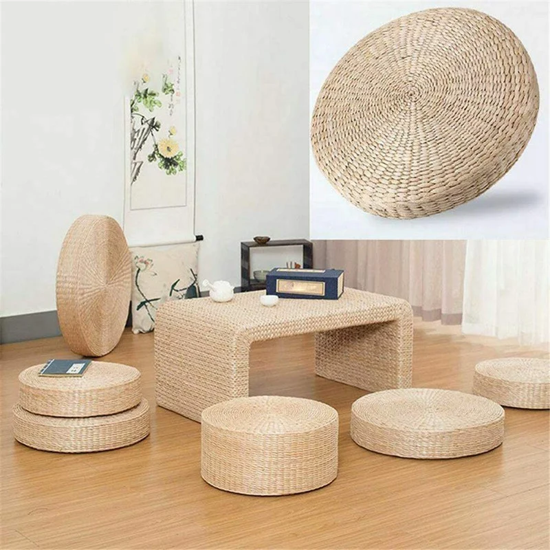 Round Straw Chair Seat Mat Grass Cushion Pad Beige Handmade Weave Floor Pillow Mat Yoga Tatami Decor 40X40cm