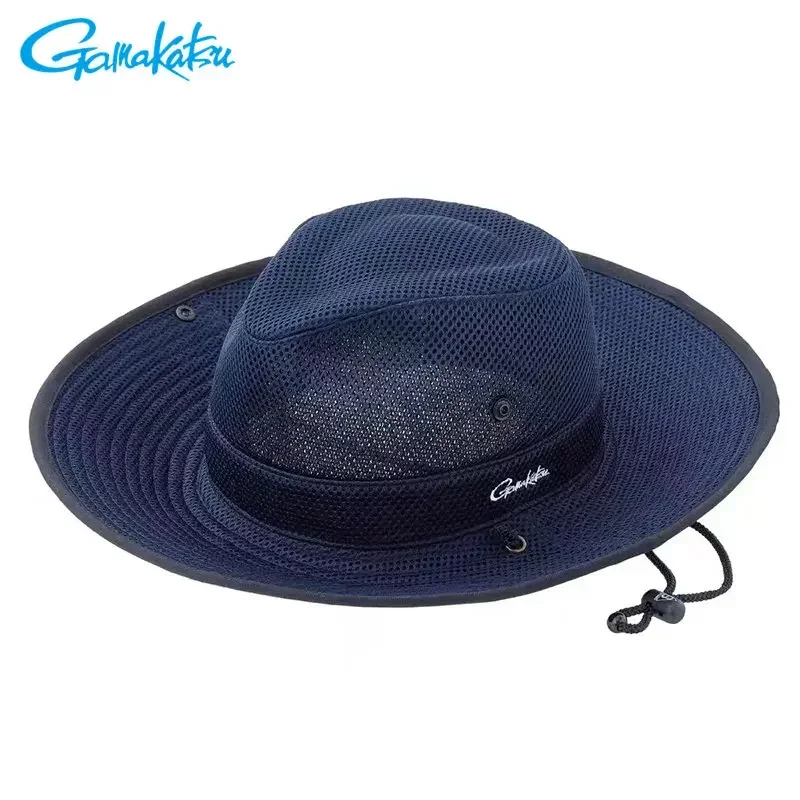 Gamakatsu Fishing Cap Bucket Hat with Adjustable Chin Strap Sunvisor Fishing Hat Breathable Sunscreen Sandwich Hat