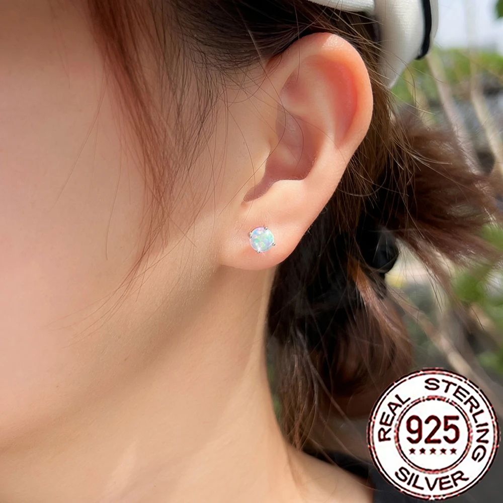 CWWZircons S925 فضة رائعة الأبيض أوبال أقراط مستديرة للنساء الفتيات العصرية اليومية حفلة غرامة مجوهرات SE125 #3