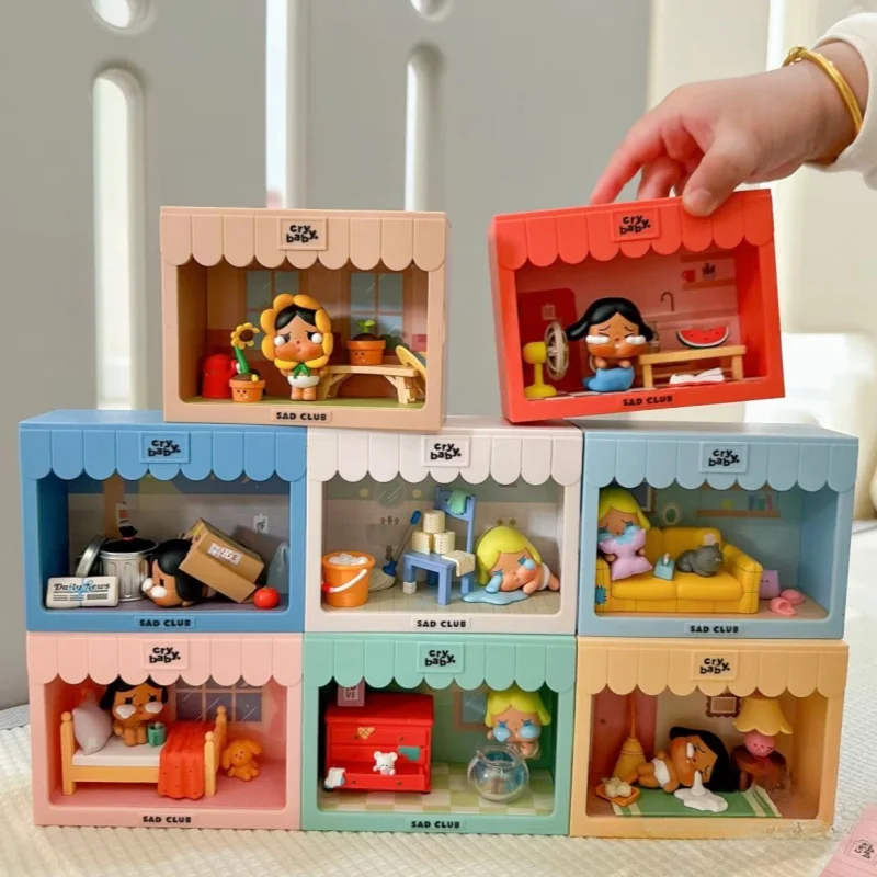 Crybaby Sad Club Series Scene Sets By Molly Anime Figure Box Cute Figurine Cry Baby Cartoon Toy Model Collectible Birthday Gifts