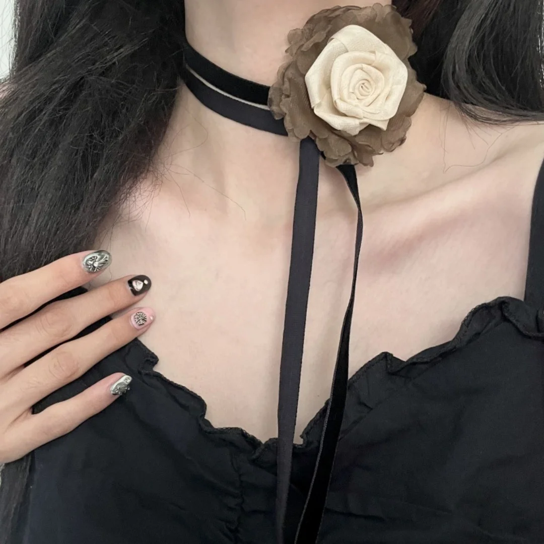 

DUTRIEUX Y2K New Trend Sweet Rose Flower Necklace Niche Design High-End Clavicle Chain Neo-Gothic Punk INS Choker Jewelry Gift