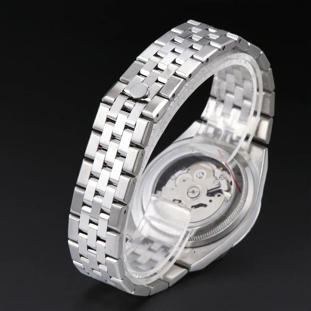Orologio personalizzato Orologio con movimento NH35 Orologio da uomo in argento da 39,5 mm Orologio con logo personalizzato con quadrante in zaffiro a specchio completo