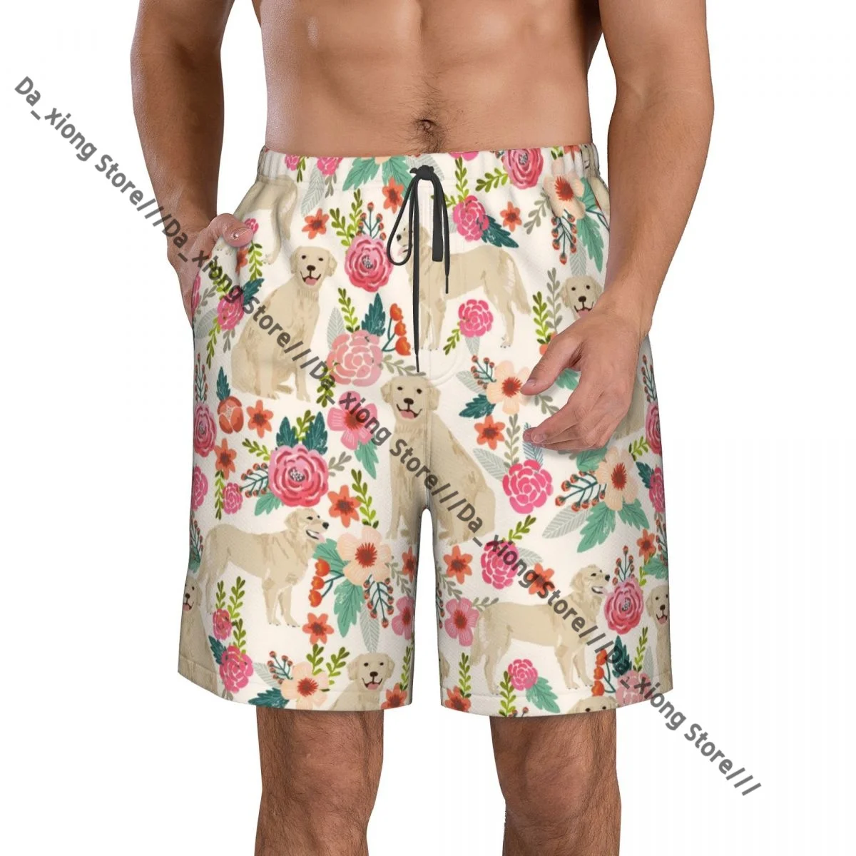 

Мужские пляжные короткие шорты для плавания, лабрадор, собака, цветочный серфинг, спортивные шорты для плавания, купальники