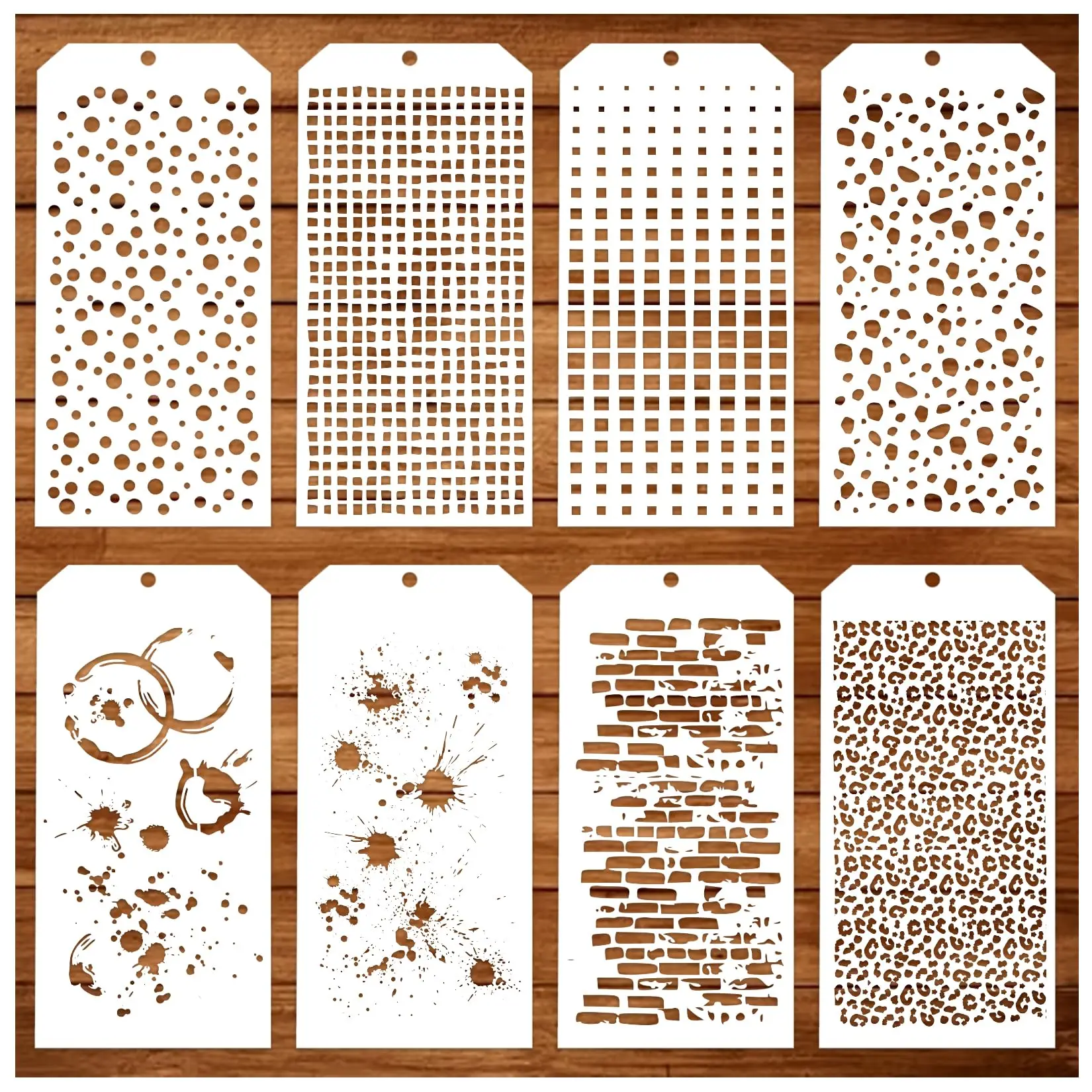 8 Pieces of Craft Templates with Polka Dot Brick Layering Patterns, Mixed Media Texture, Colorful Spray Painting Templates, Card Making Canvas, DIY Craft Furniture Paper