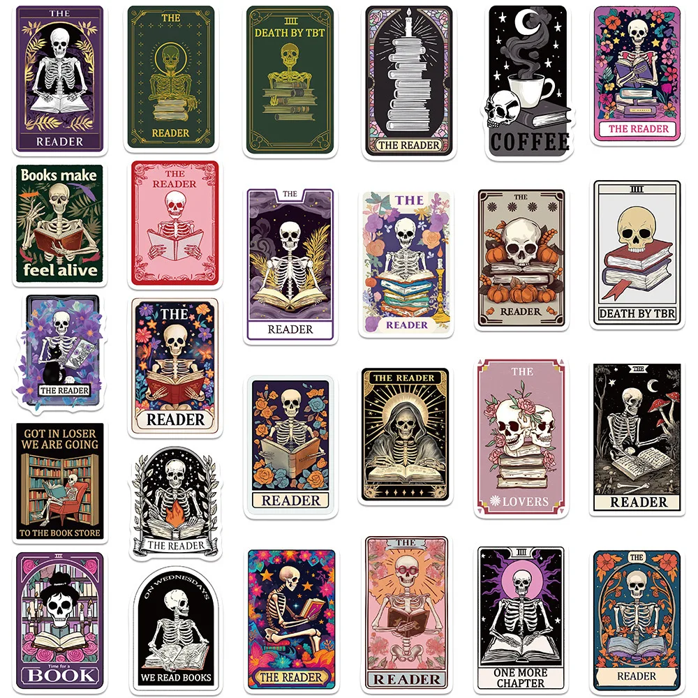 10/50 Uds. Cool Dark Romance calavera libro lectura Tarot tarjeta pegatinas Kindle estético álbum de recortes nevera equipaje portátil teléfono pegatina