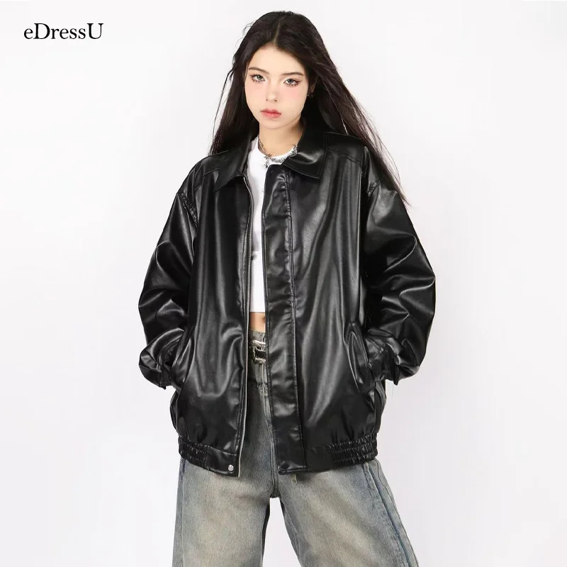 Giacca in pelle da donna Giacca in pelle PU oversize Cappotto Capispalla Cool Stile Grunge Moda Quotidiano Casual Streetwear P-2401