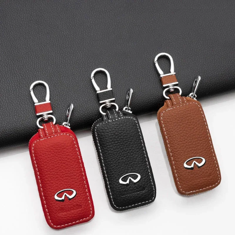 Leather Car Key Case Cover Remote Holder with Metal Buckle for Infiniti G20 G35 G37 FX35 Q30 Q50 Q60 Q70 QX50 QX60 QX70 QX80