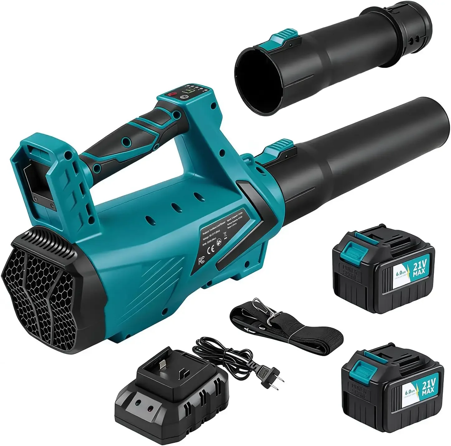 Leaf Blower Cordless, 21V Electric Blower with 2 * 6.0Ah Batteries and Charger, 5 Speed & Turbo Mode, Lightweight Leaf Blower