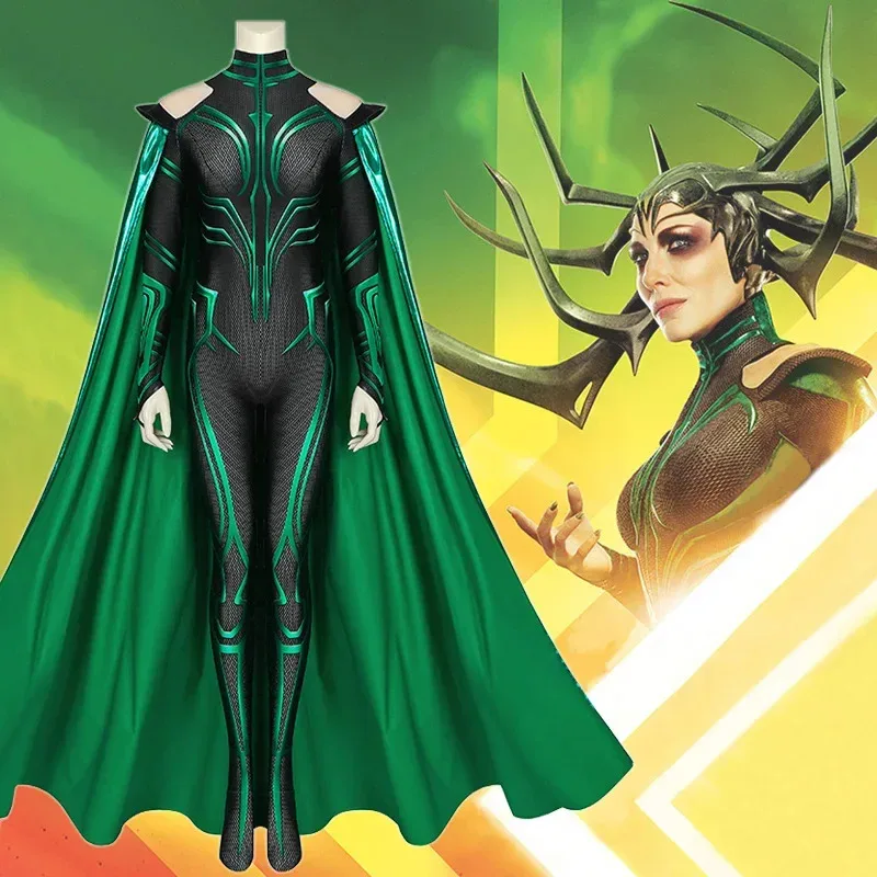 

2025 ❤ New Thor 3 Ragnarok Supervillain Hela Costume Jumpsuit Bodysuit Cloak Halloween Cosplay Costumes for Aldult★★