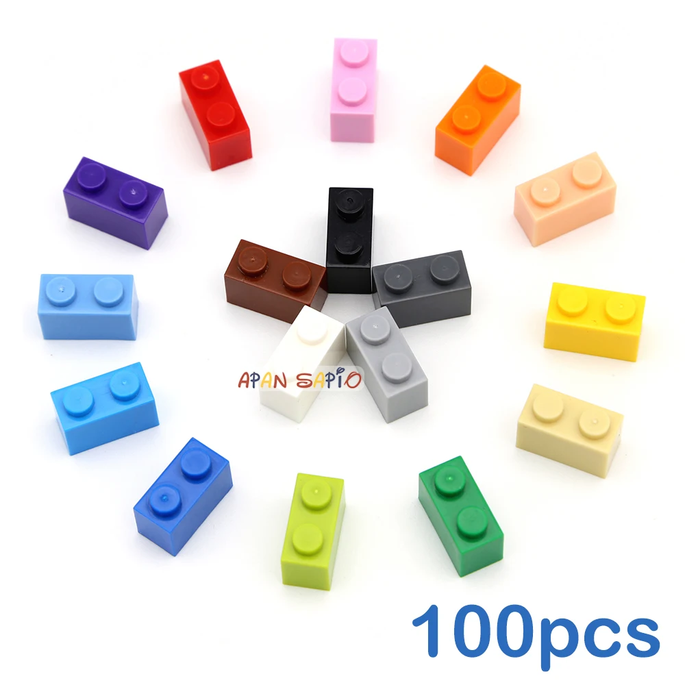 100pcs Thick 1x2 DIY Building Blocks Figures Bricks Dot Educational Creative Size Compatible With 3004 Plastic Toys for Children