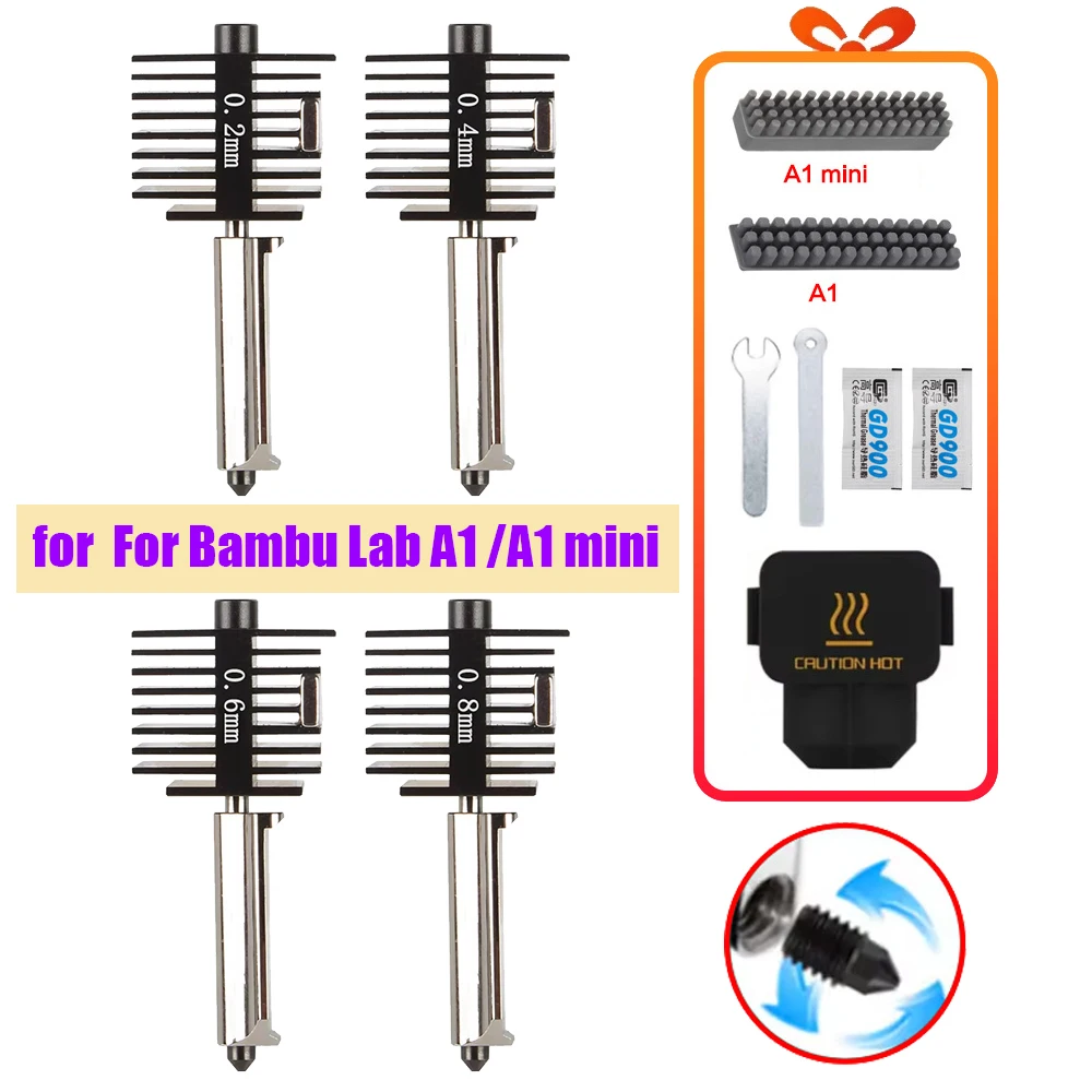 Hotend لـ Bambu Lab A1 مجموعة صغيرة Hotend Kit 0.2 0.4 0.6 0.8 مللي متر فوهة قابلة للاستبدال للطابعة ثلاثية الأبعاد مختبر الخيزران A1/A1mini Hotend