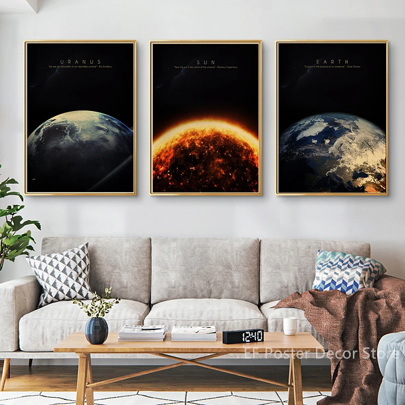 Solar System Planet Posters Sun Uranus Print Poster Nostalgic Printing Vintage Astronomy Home Room Decor Retro Art Wall Painting