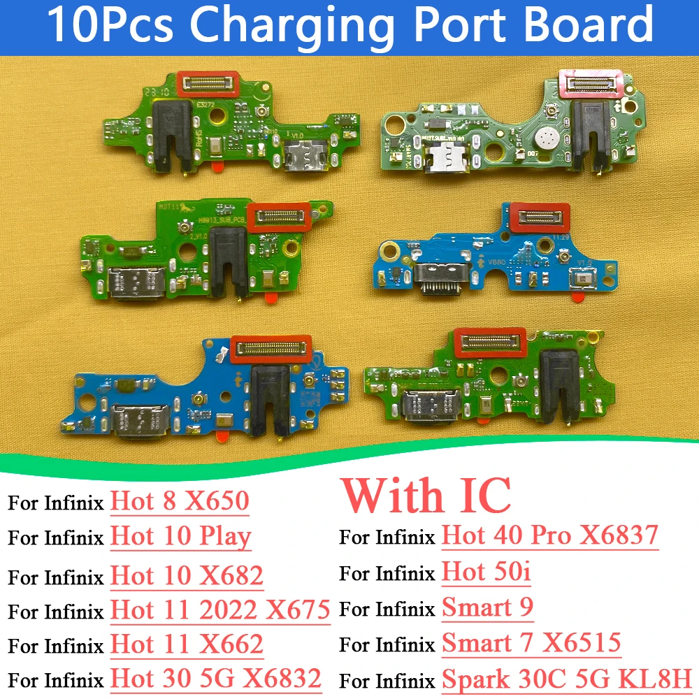 

10 шт. USB-порт для зарядки док-станции, гибкий кабель, разъем для зарядной платы для Infinix Hot 8 10 11 30 40 Pro 50i Smart 9 7 Spark 30C 5G KL8H