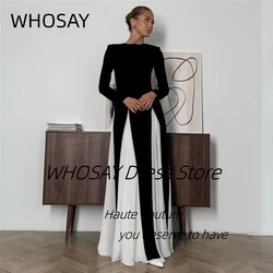 WHOSAY 2024 Fashion Black&White Evening Dresses Jewel Neck Long Sleeves Prom Dress Zipper Back Holiday Party Formal Gowns