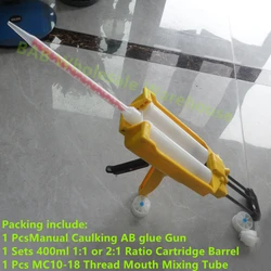 400 ml AB glue caulking dispenser sealant gluing tool porcelain glue caulking gun with MC10-18 Thread Mouth Mixing Tube nozzle