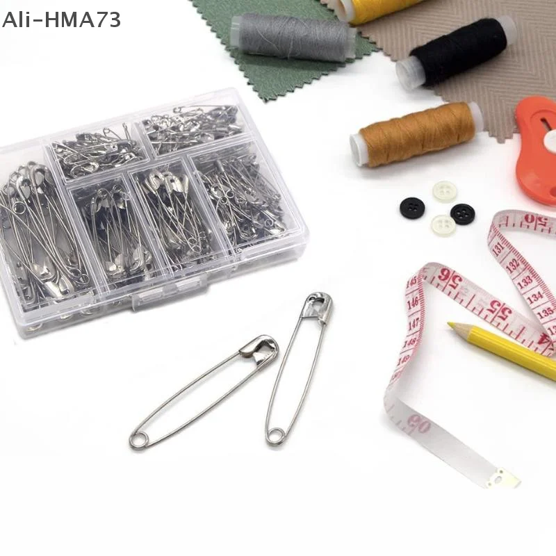 250 قطعة/صندوق الفولاذ المقاوم للصدأ DIY بها بنفسك إبر الخياطة أدوات اكسسوارات دبابيس الأمان دبوس أمان كبير بروش صغير دبابيس الورق