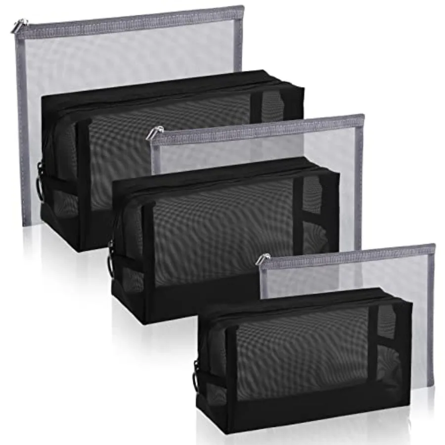 

6 Pieces Mesh Makeup Bags Mesh Cosmetic Bag Portable Travel Organizing Zipper Pouch Toiletries Makeup Pouches for Home Office T