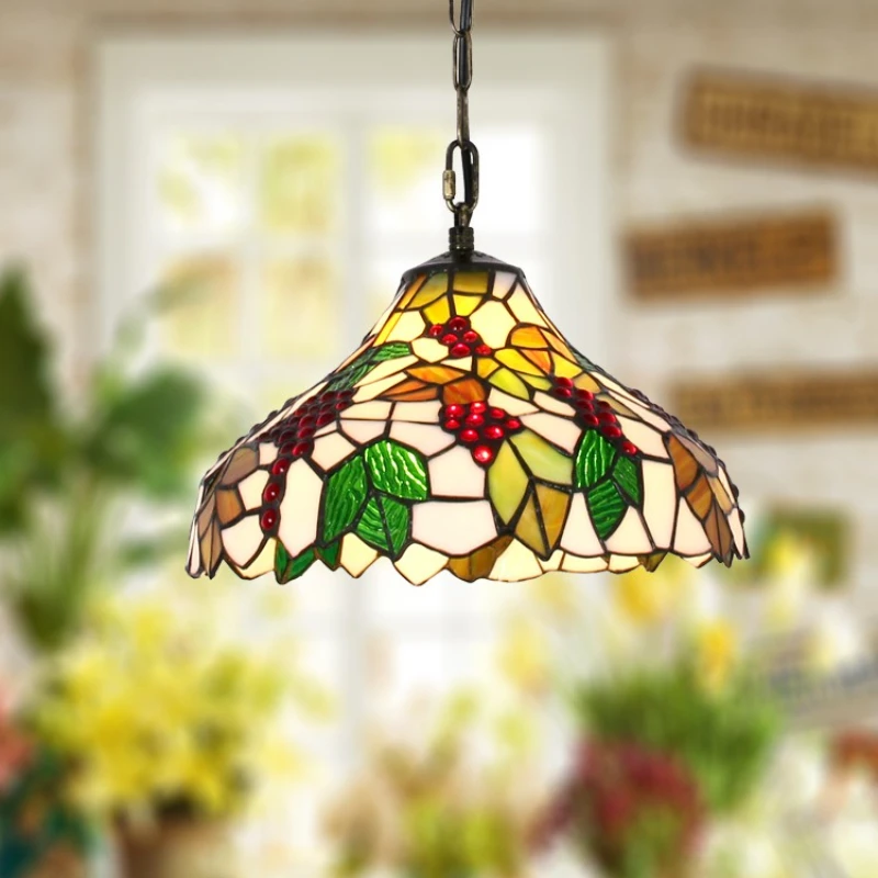 

Tiffany Style Pendant Lamp, Umbrella Shaped Grape, Simple Neoclassical Colored Glass, Creative Restaurant Pendant Light