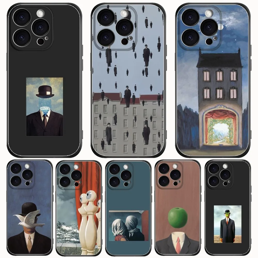 Чехол для телефона Rene M-Magritte Art, черный силиконовый чехол для iPhone 15, 14 Plus, 13, 12, 11 Pro Max, матовая задняя крышка