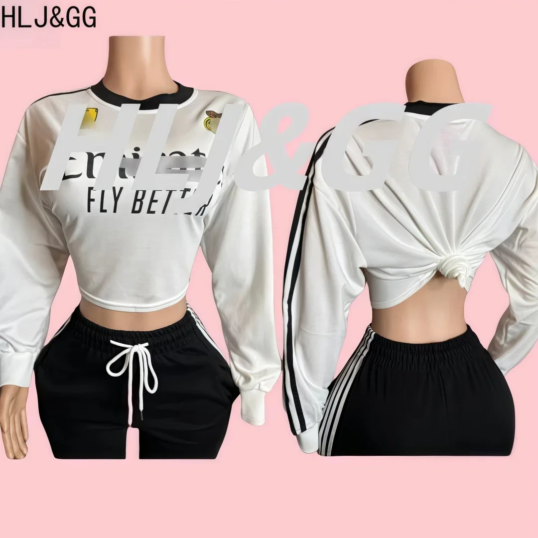 

HLJ&GG American Vintage Y2K Fashion Pullover Women Round Neck Long Sleeve Loose Crop Top Spring New Female Letter Print Clothing