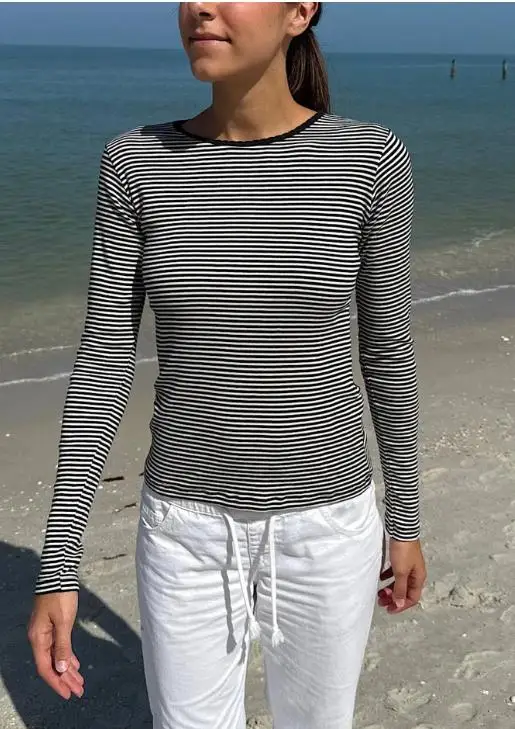 Y2k Top Tees T-shirt Gotica E-girl Emo Abbigliamento Vintage anni 2000 Estetica Manica lunga T-shirt a righe Crop Top Streetwear