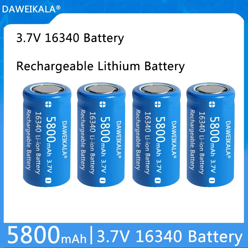 New 3.7V 5800mAh Lithium Li-ion 16340 Battery CR123A Rechargeable Batteries 3.7V CR123 for Laser Pen LED Flashlight Cell