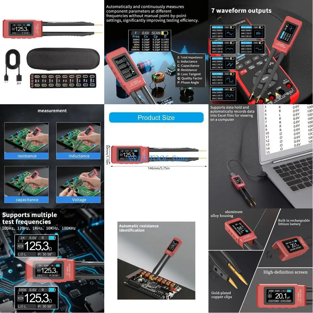 

L8RC High Precisions Digital Tweezer Tester Auto Identification Resistance Inductance Capacitance Measurement Tool