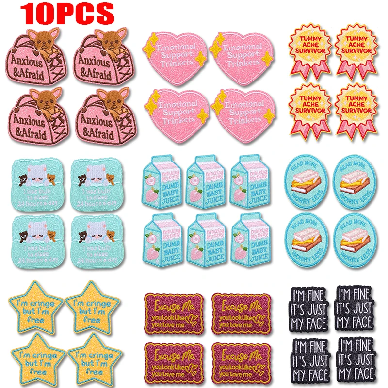 10PCS Parches Termoadhesivos de la Serie de Dibujos Animados con Purpurina, Bordados DIY con Letras, Eslóganes o Animales, para Ropa, Bebidas, Parche de Costura con Diamantes
