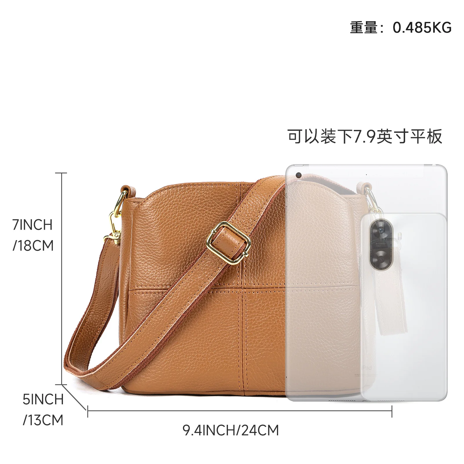 Women's Commuter Handbag Head Layer Cowhide Soft Leather Versatile Crossbody Bag Multi Functional Ladies' Shoulder Bucket Bag