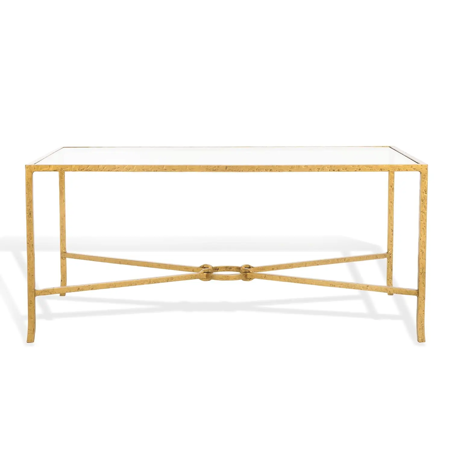 

Couture Collection Brass Metal Glass Top Rectangle Coffee Table (Fully Assembled)