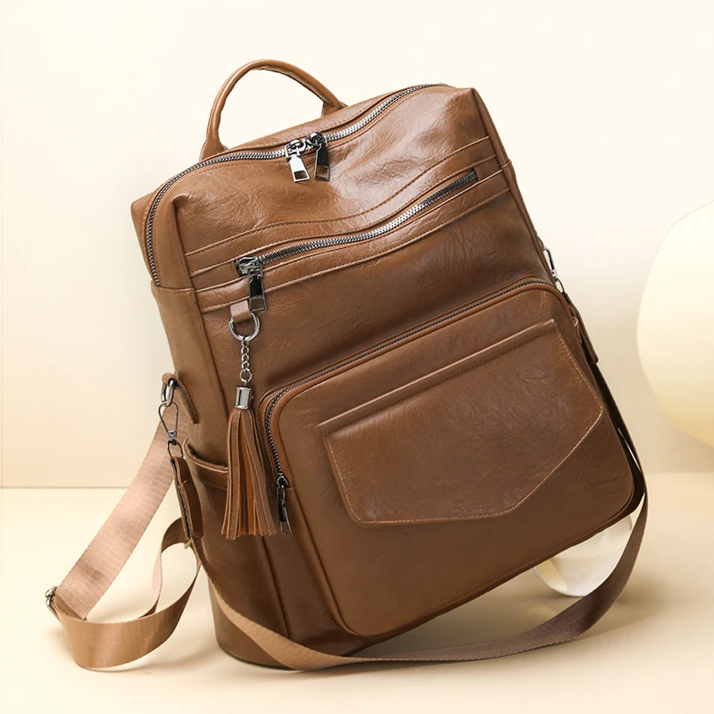 حقيبة ظهر نسائية فاخرة جديدة ذات سعة كبيرة حقيبة ظهر جلدية ناعمة للمراهقات حقائب كتف مدرسية للنساء #4