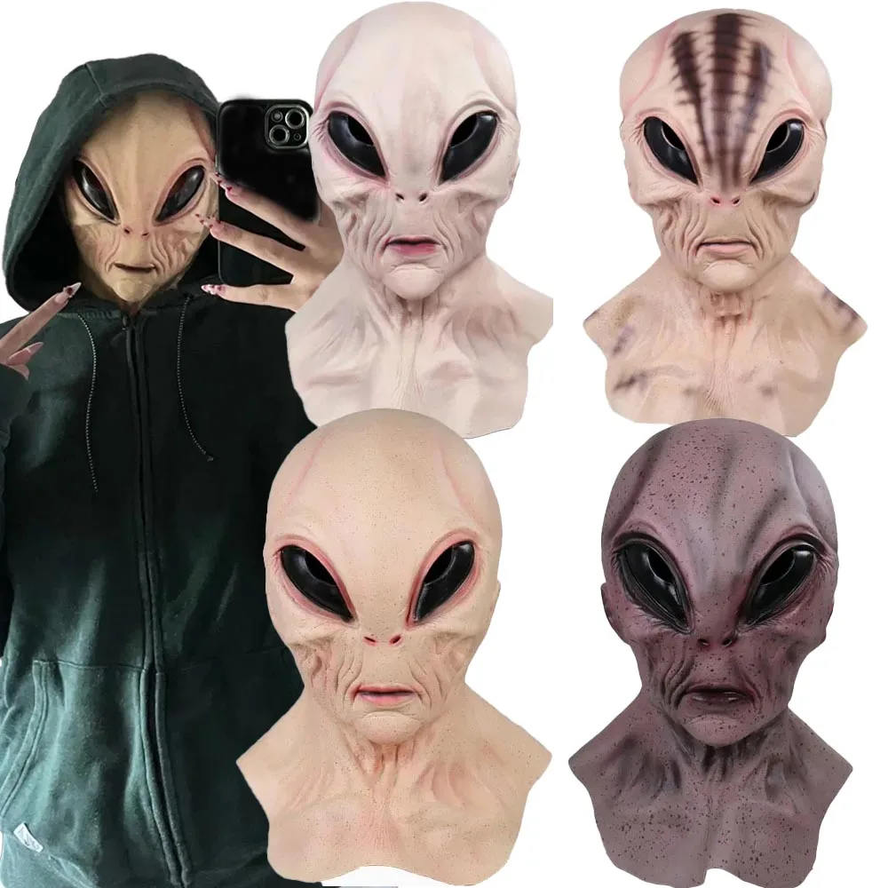 

51 Area Alien Mask Cosplay Big Eyes UFO Skull Latex Helmet Halloween Carnival Dress Up Party Costume Props
