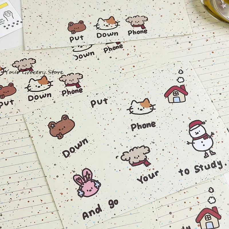 1Set Cartoon Small Animal Envelope Set Cute Letter Paper Blessing Birthday Card Gift With Envelope Hand Drawn Cards Gift