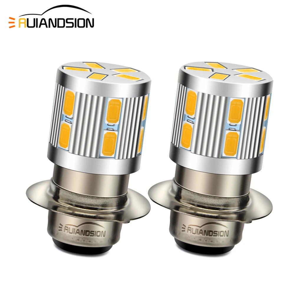 2PCS H6M P15D Luz Auxiliar LED Para Moto BA20D H6 BA21D 6V 12V 24V Motorcycle Headlight Bulbs High/Low Beam Warm White Xenon