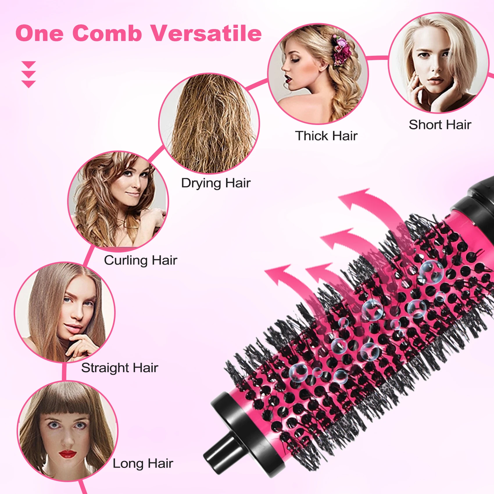 [N88R] 6pcs/set 3 Sizes Detachable Handle Hair Roller Brush with Positioning Clips Aluminum Ceramic Curler Comb Hairdresser