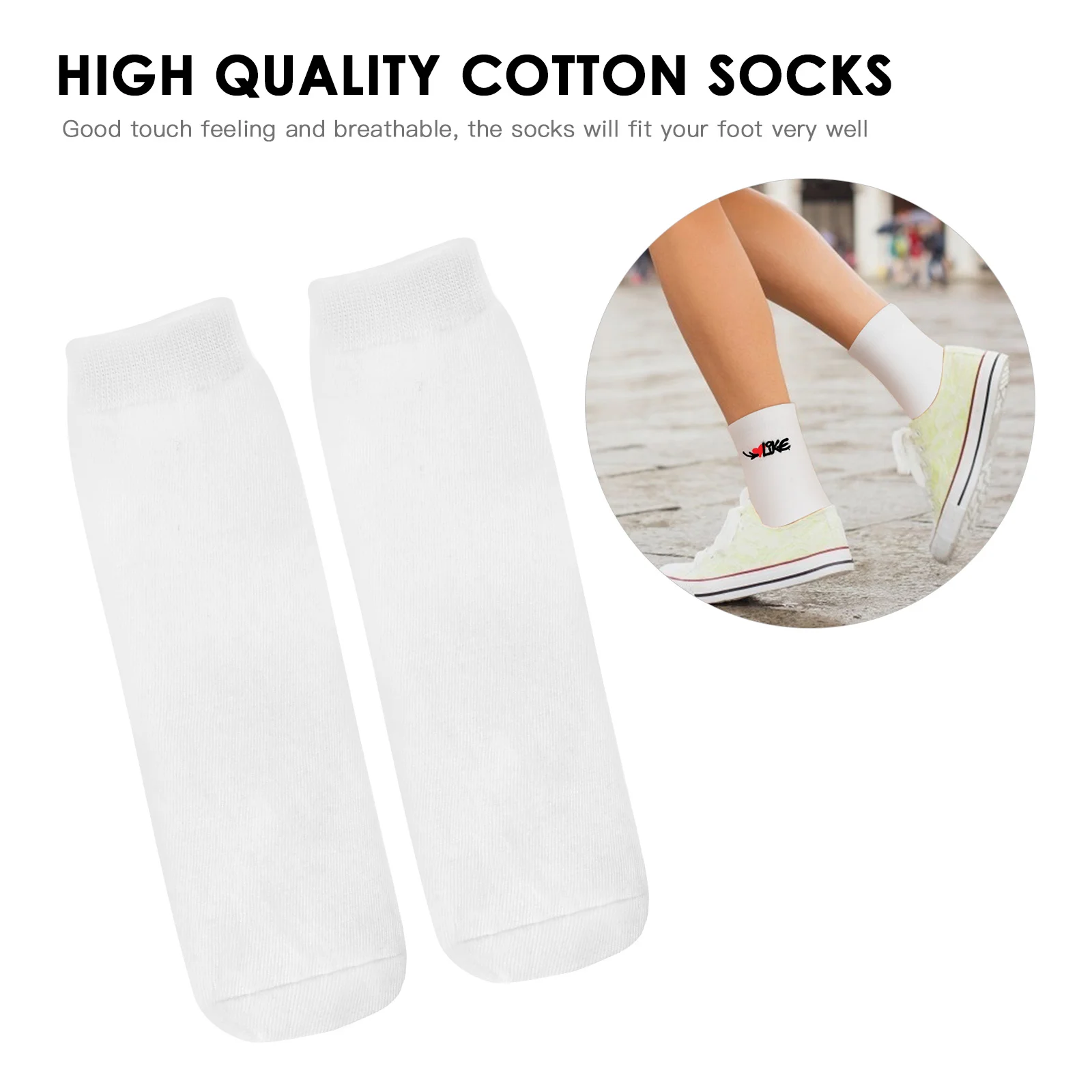 6 Pairs Sublimation Socks Blank White Printable DIY Cotton Straight Embryo Elastic