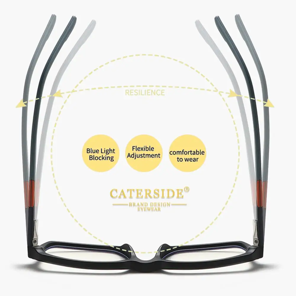 CATERSIDE Klassische Herren-Anti-Blaulicht-Brille, Tr-90, quadratischer Rahmen, Silikon-Federscharnier, Damen-Computer-Lese-Schutzbrille – Detail 4