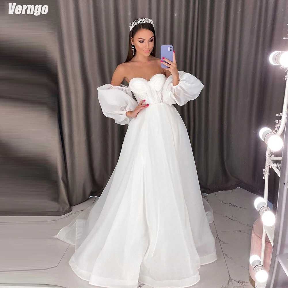 

Verngo Wedding Dresses A-line Organza Short Puffy Sleeves Bridal Gown Sweetheart Long Bridal Dress 2024 Vestido De Novia