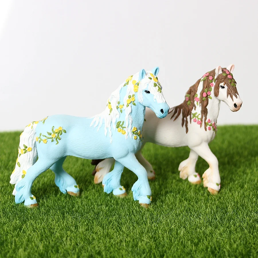 Plastic Fairy Tale Mythical Fairies Elf Horse Animal Figure Model Educational Toy Figurine White,Blue Horse With Flowers For Kid