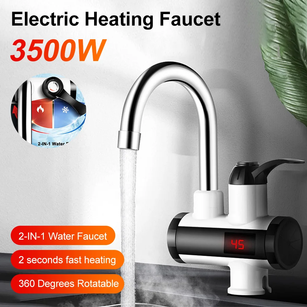 

Electric Kitchen Hot Water Heater Faucet IPX4 Waterproof Hot Water Faucet Cold Hot Water with LED Display for Kitchen Bathroom