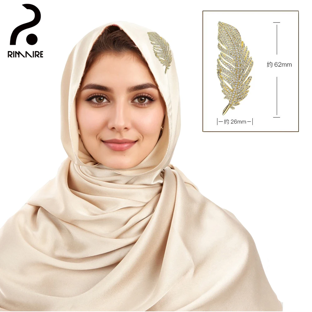 

Gold Feather Brooch Hijab Set High Quality Muslim Hijabs Solid Women Turban Classic Headscarf Shawl Wraps Gift Wholesale RIMAIRE