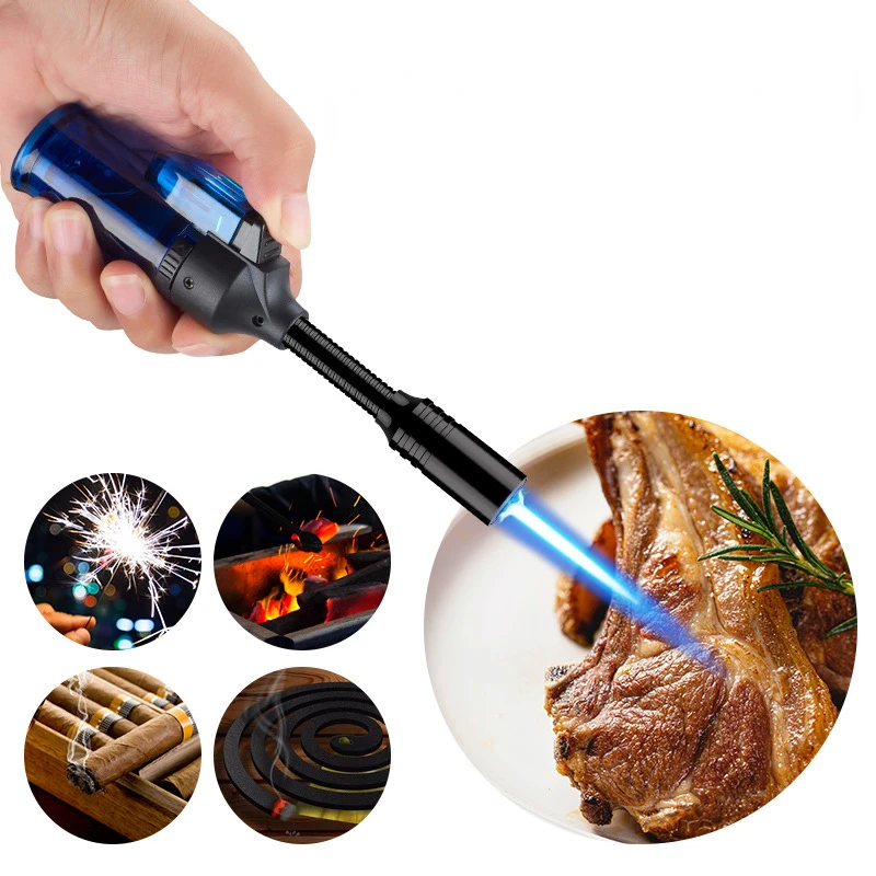 Newest  Hose Barbecue Cigarette Lighter Kitchen Ignition Cooker Transparent Visible Gas Lighter Windproof Fixed Flame Flame Gun