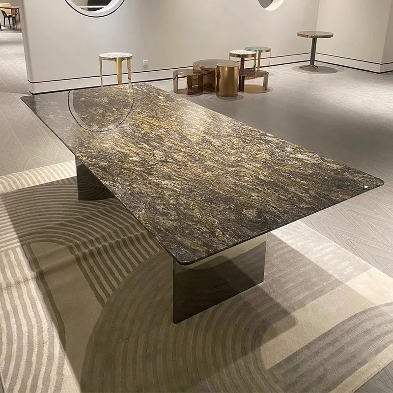 Modern  Luxury Natural Stone  Marble Top Marble Table  Natural Stone Dining Table Villa  Ultra Platinum Diamond Marble