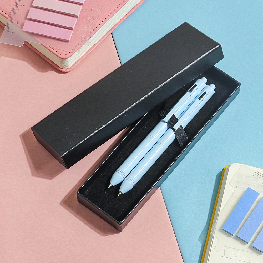 YUNCHUN 4-in-1 Click Pen Set - 1 or 2 Pack with box, Black, Blue, Red refills+ Mechanical Pencil, Perfect for Students and Gifts