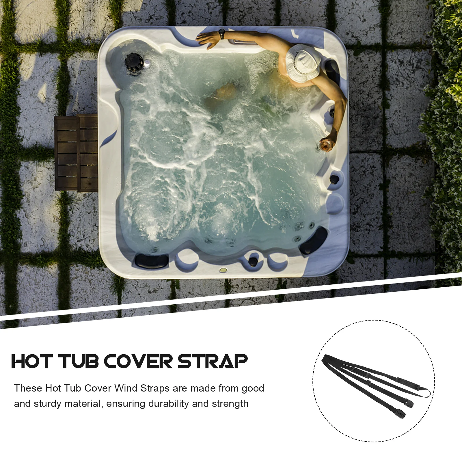 

1Set Hot Tub Cover Strap Set Heavy Duty Adjustable Fixing Straps for Spa Windproof Covers Outdoor Use