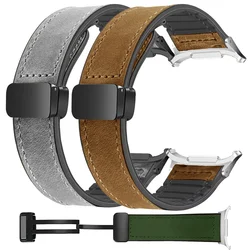 Magnetic Leather+Silicone Strap for Samsung Galaxy Watch 7 Ultra 47mm No Gaps Quick Fit Sport Bracelet for Galaxy Ultra Band