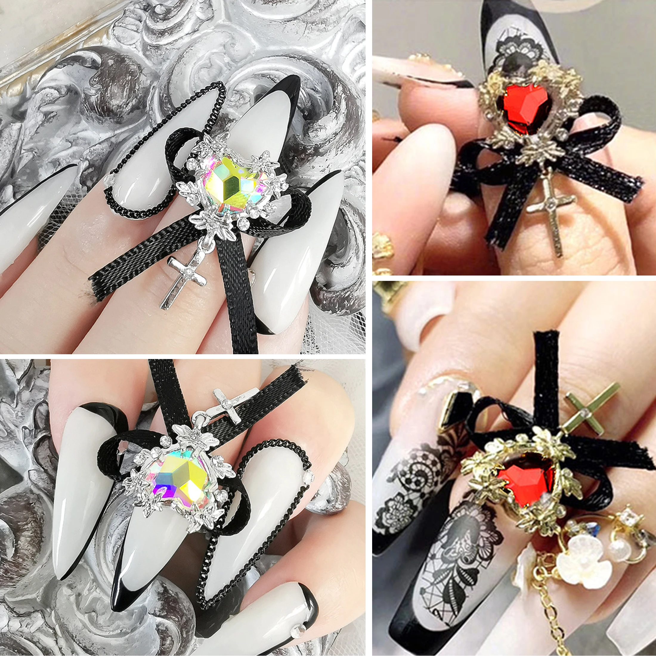 5pcs Y2K 3D Japanese Anime Sanrioed Nail Accessories 28MM Top Nail Art Charm Alloy Metal Bow Rhinestone Crystal Nails Decoration