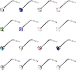 FASACCO 20G Surgical Steel Nose Studs Piercing for Women Men Nose Nostril L Shaped Nose Stud Piercing Jewelry