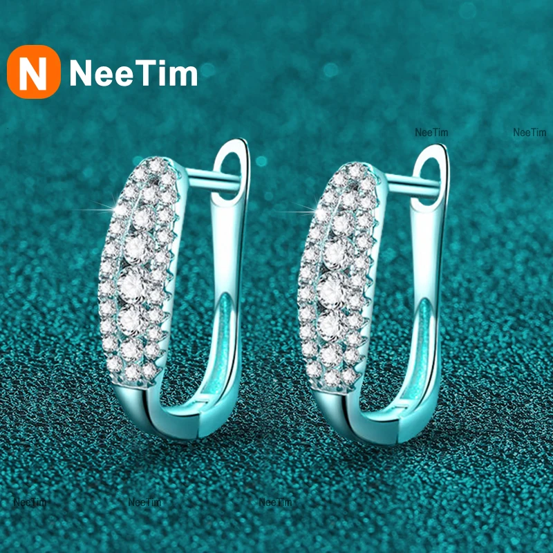 

NeeTim Full D Color Moissanite Earring 925 Sterling Sliver with White Gold Plated Hoop Earring for Women Wedding Party Jewelry