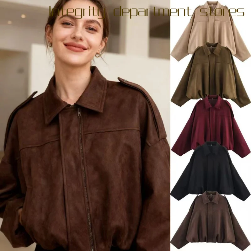 

Loose Stand Collar Cotton Jaet Thin Early Spring Casual Coat Street Sle Neutral Loose Fit Long Sve Zipper Color